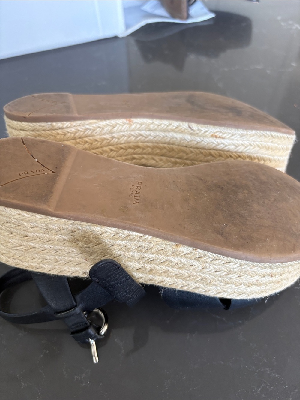 Prada Black Leather Braided Espadrille Sandals with Silver Buckle - Picture 3 of 3